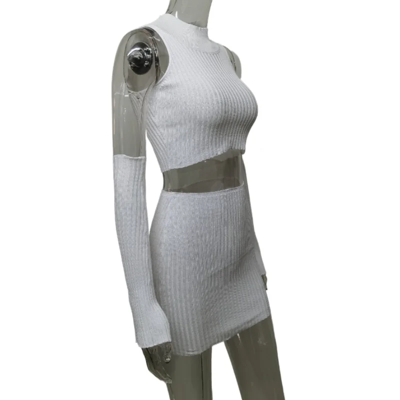 2025 Herfst Nieuwe Sexy Crop Top Mouwloos Vest Bodycon Korte Rok Tweedelige Set Damesmode Outfit