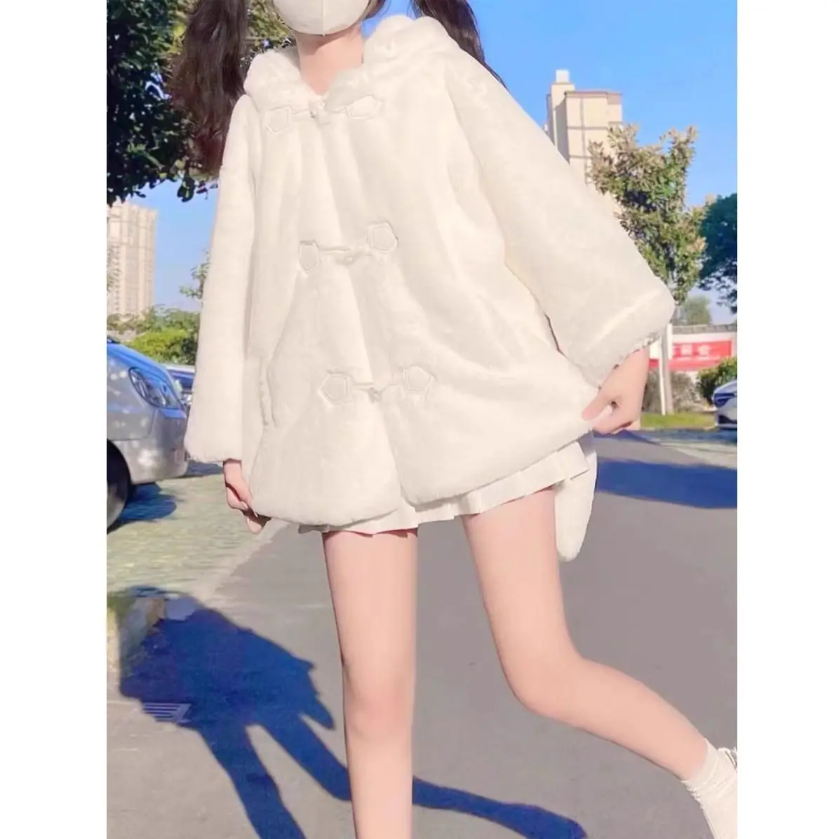 

Imitation Otter Rabbit Fur Rabbit Ears Reversible Plush Jacket Women's 2025 Winter Fleece Japanese College Cute Cotton Suit