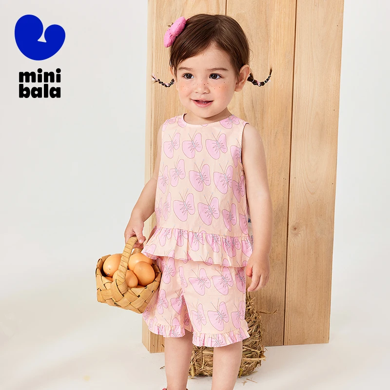 

Mini Bala Cotton Short Sleeve Set Baby Girl Skin-Friendly Sweet Style T-Shirt and Shorts for Summer