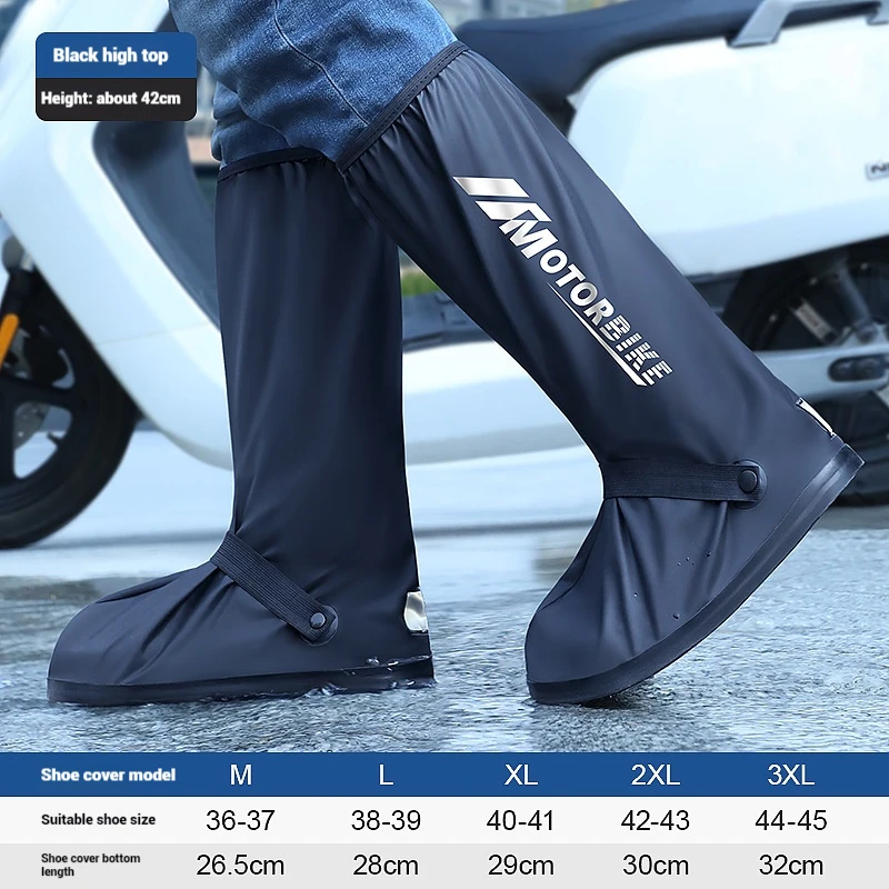 Rain Boot Shoe Cover Black Waterproof with Reflector High Top Clear Shoes Dust Covers for Motorcycle Bike Rain Cover Men Women