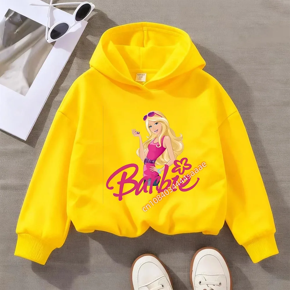 Kids Boys Girls Autumn Winter Casual Hoodie Cute Barbie Print Long Sleeve Soft Pullover Sweatshirt for Daily Wear School