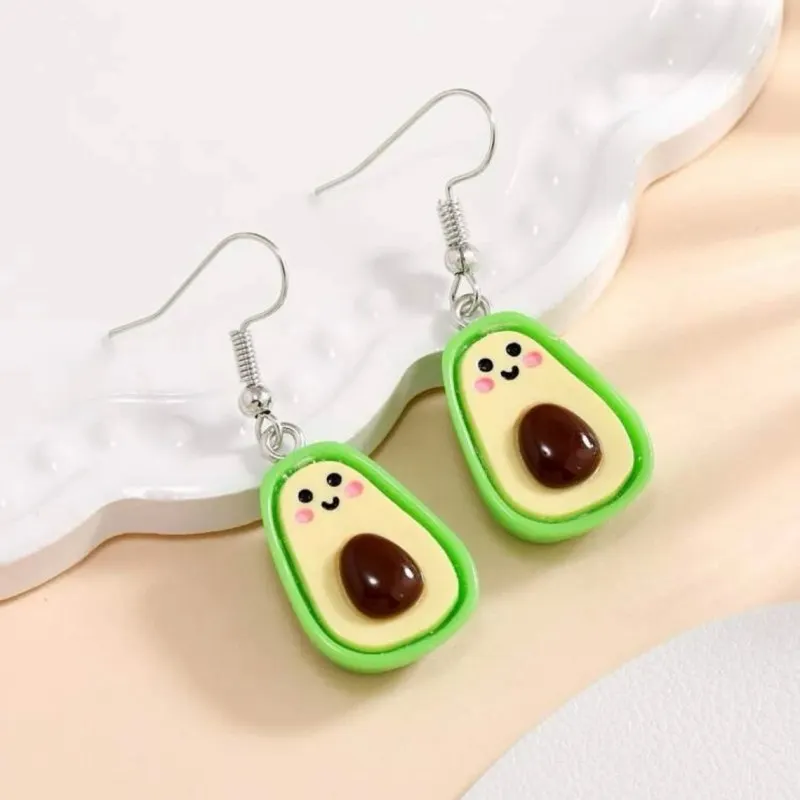 Mini Green Avocado Resin Accessories Drop Earrings Women's Unique Fruit Jewelry Creative Handmade Hook Earwear Gifts to Her