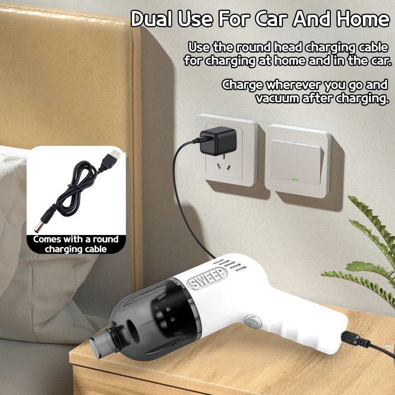 Mini Portable High-Power Vacuum Cleaner - Strong Suction, Wireless Charging & Handheld Design for Car & Home Dual Use