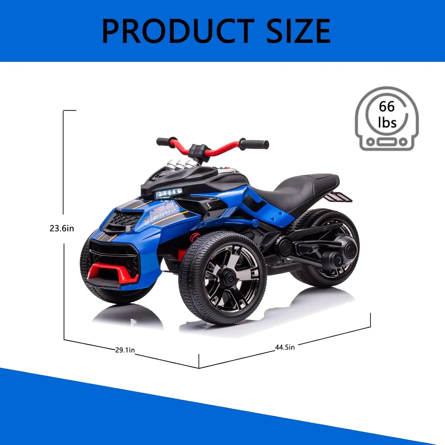 24V Kids ATV 3 Wheeler Ride on Motorcycle with LED Lights, Ride-on Electric Car for Kids with Rubber Plastic Polymerized EVA tir