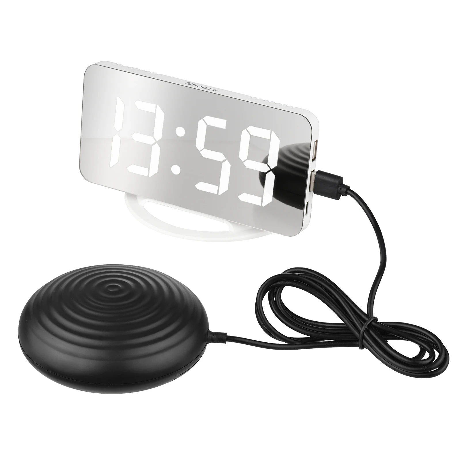 Vibrating Alarm Clock Digital Mirror Alarm Clock with Large Clear Screen Adjustable Brightness Dual USB Ports Snooze Mode