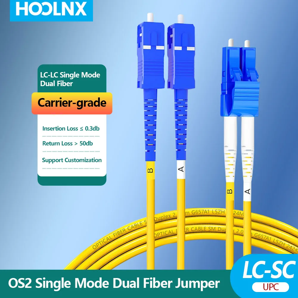 

HOOLNX OS2 LC к SC UPC Дуплексный одномодовый оптоволоконный патч-кабель, 2,0 мм LSZH, 0,5–100 м, настраиваемый — высокопроизводительный для FT