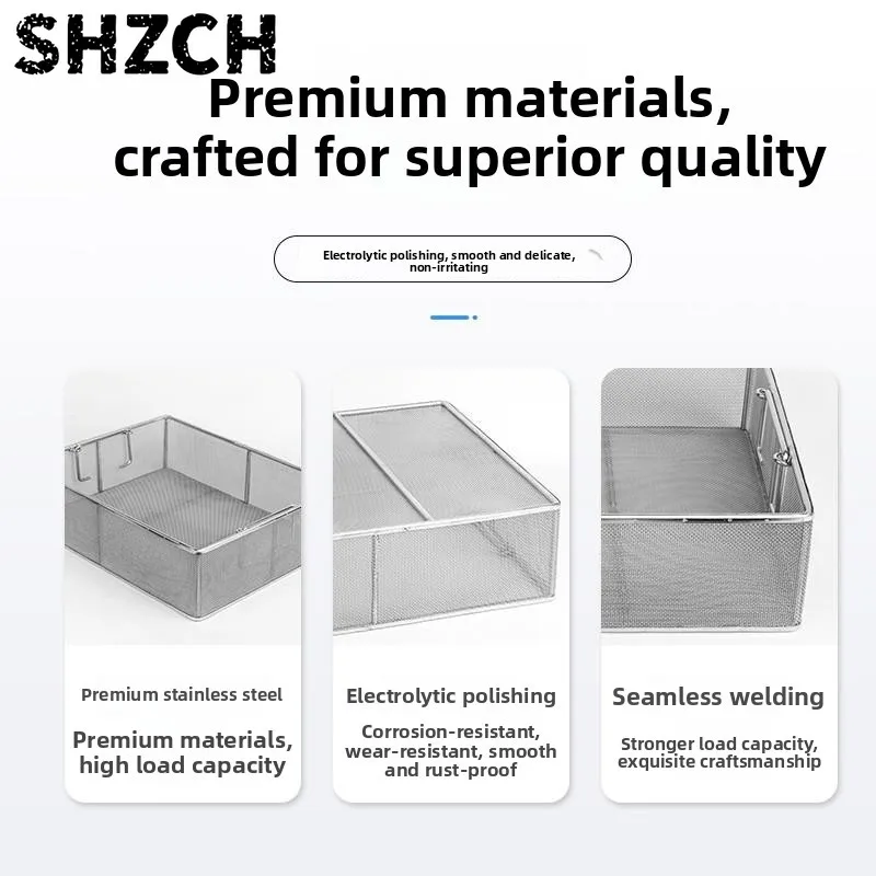304 Stainl Steel Rectangular Disinfection Basket Ultrasonic Cleaning Net Basket Test Tube Storage Filter Frame Home Organi