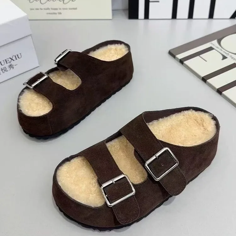 

Platform Women Slippers Flats Designer Short Plush Shoes Casual Snow Boots 2025 Fashion Autumn Slides New Home Cozy Ladies Boots