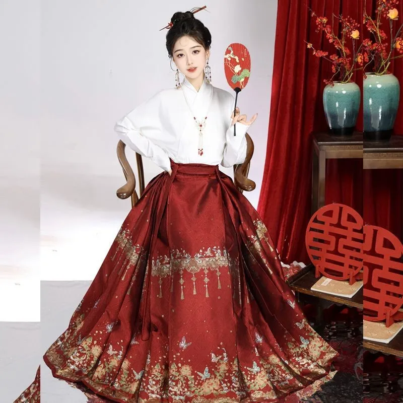 

Women's Han Chinese Clothing Woven Gold Imitation Makeup Floral Skirt Daily Elements Toast Engagement New Style