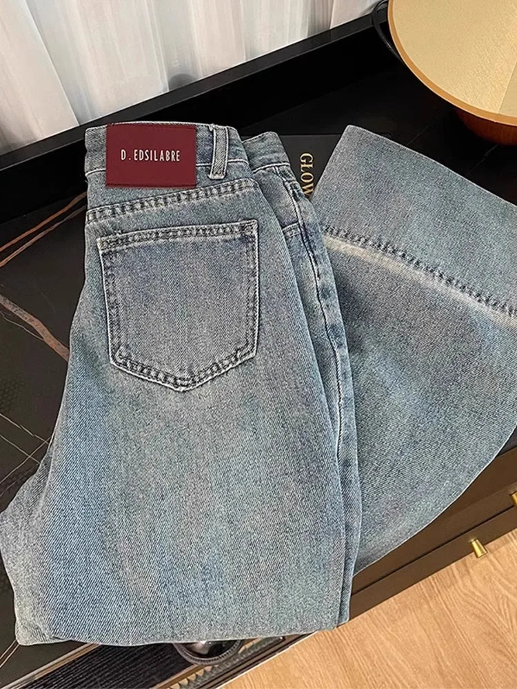 Calça jeans solta de cintura alta feminina, perna larga jean, roupa de rua, feminino coreano popular, plus size, 3XL, 4XL, moda