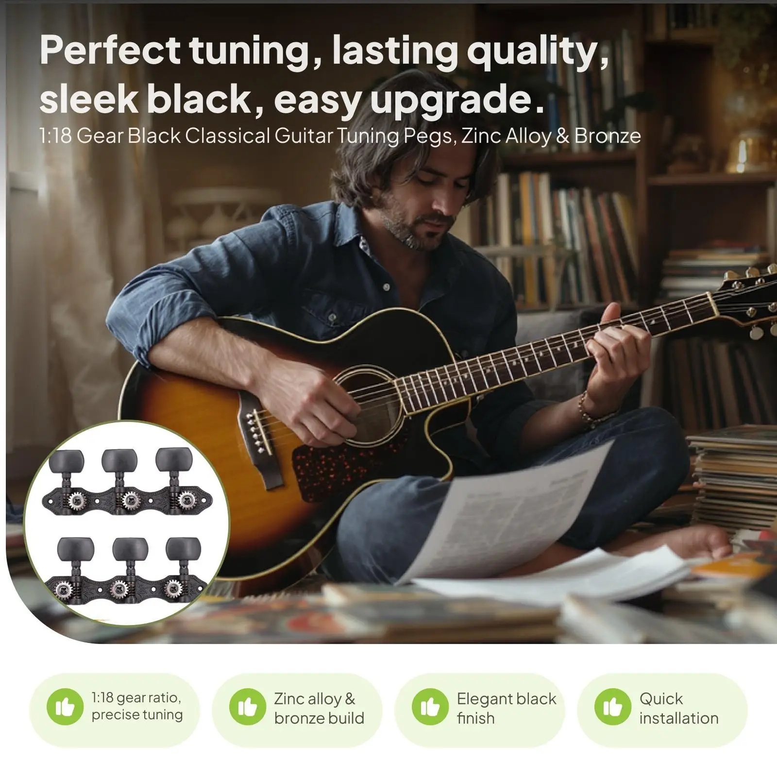 

Guitar Open Tuners Black 3R3L Rectangle Button Tuner Machine Heads Guitar Supplies for Acoustic Electric String Adjustment