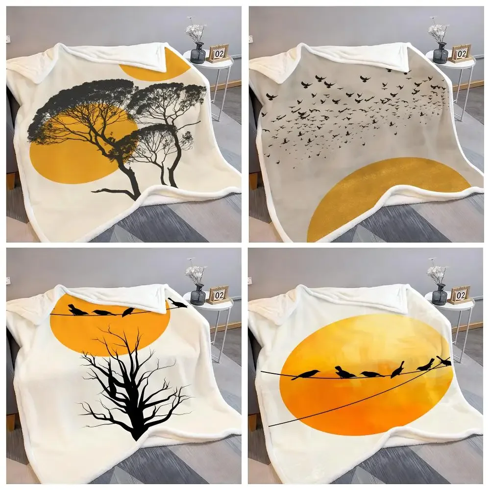 

Thousands Of Birds Sun Yellow Trees Throw Flannel Fluffy Soft Blanket Warm Skin-Friendly Throw For Sofa Bed Office Nap Winter