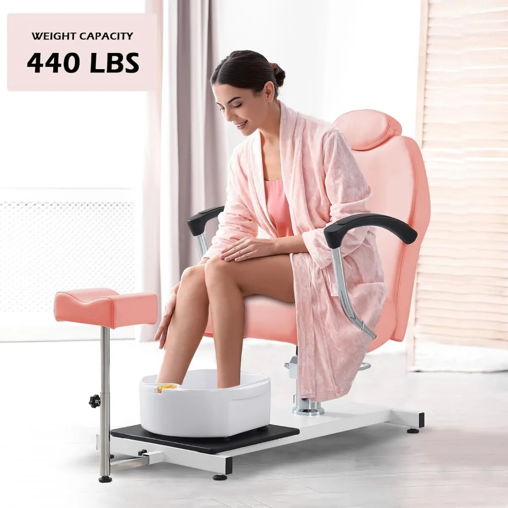 Pedicure Station Chair W/Footrest and Foot Basin, 360 Swivel Reclining Pedicure Chair w/Hydraulic Adjustable Height and Headrest