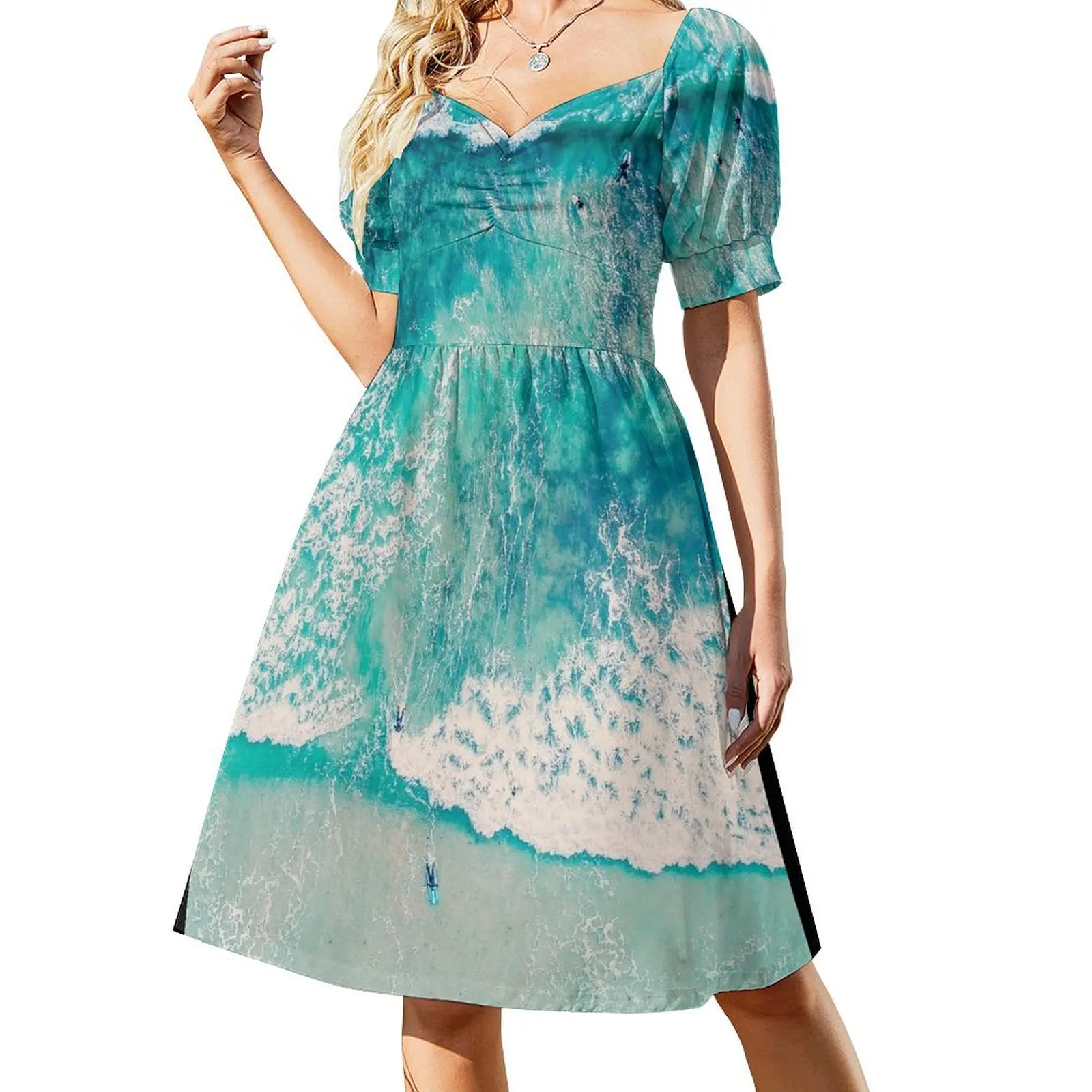 

Ocean Waves Aerial Short-Sleeved Dress luxury evening dress woman for wedding Long dresses Elegant gowns