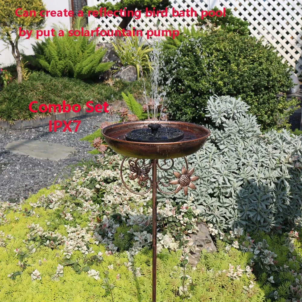 

A Vintage Copper-Colored Iron Bird Bath with a Solar-Powered Fountain, Outdoor Rust-Proof with 5 Stable Legs, Garden and Yard Decoration, Bird Drinking and Bathing Station, Easy to Clean, Classic Garden Decoration, Outdoor Decoration, Durable Handmade Pro