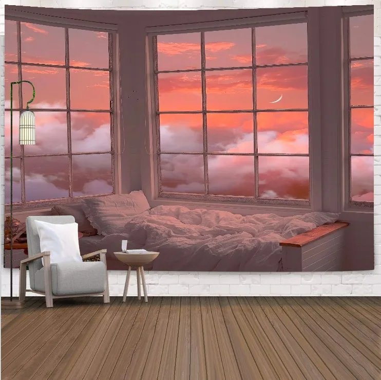 Seascape Sunset Wall Hanging Tapestry – Ocean View Fabric Art for Living Room, Coastal Home Decor, Nature-Inspired Wall Decor