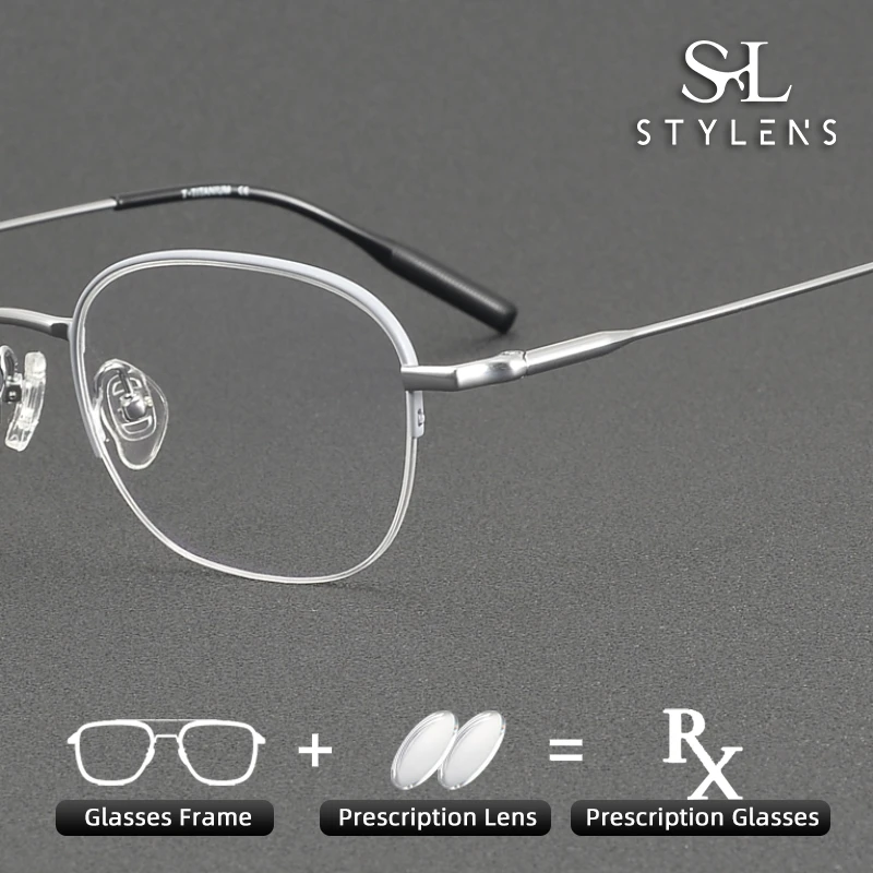 

Полурамка STYLENS из чистого титана, оптические очки для близорукости по рецепту, мужские и женские ретро-прогрессивные очки с защитой от синего света 81025