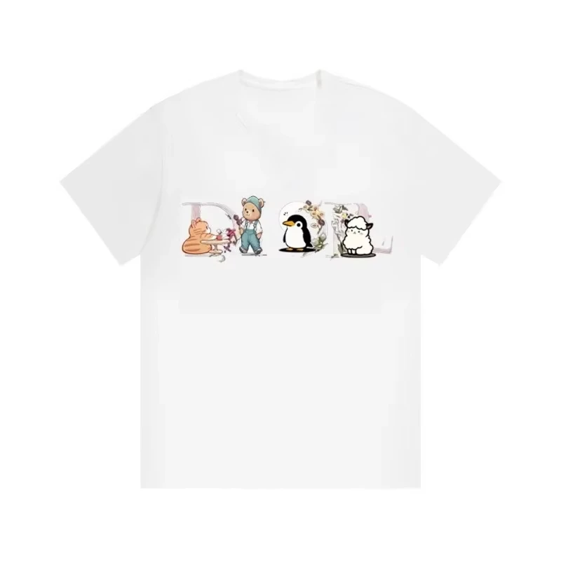 

2026, весна-лето, чистый хлопок, одинаковые повседневные ограниченные рукава с круглым вырезом и буквенным принтом для мужчин и женщин