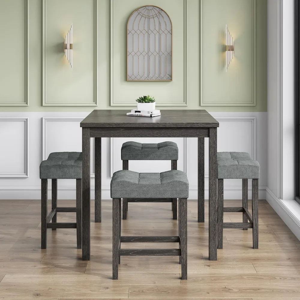 5-Piece Counter Dinner Height Table Set, Indoor Modern Rectangular Dining Table Furniture Set for Kitchen, 35 inch Dining Table