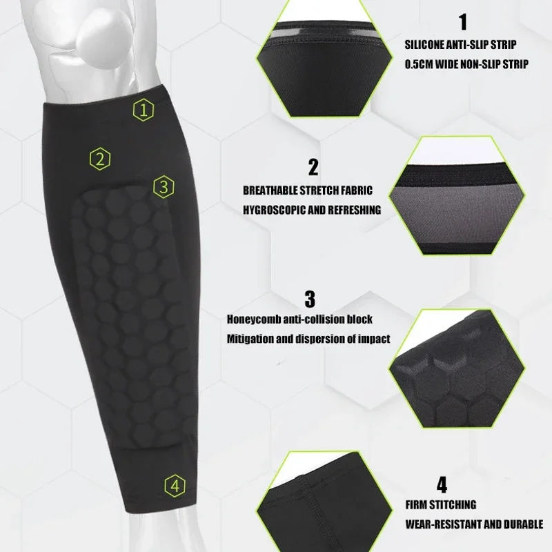 Soccer Shin Guard Shin Pad For Youth Adult, Calf Compression Sleeve With Honeycomb Pad, Support Protector 1PC