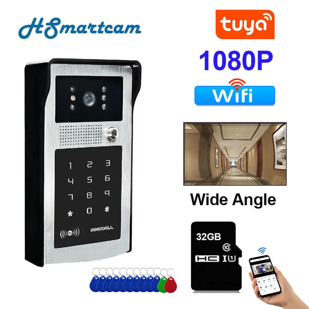 tuya wifi camera de video campainha hd impermeavel exterior 1080p telefone video sem fio teclado interfone cartoes rfid controle de acesso 01