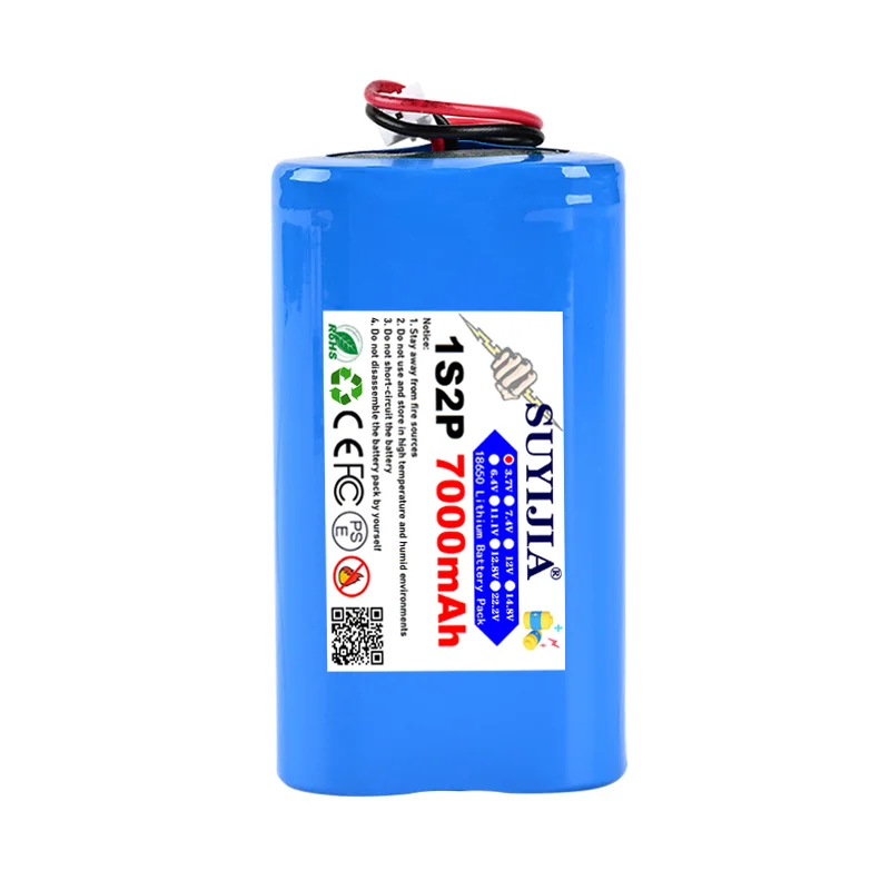 1S2P 18650 3.7V 7000mA Li-ion Rechargeable Battery Pack with PH2.0 Plug Built-in BMS for RC Helicopter Power Tool Backup Battery