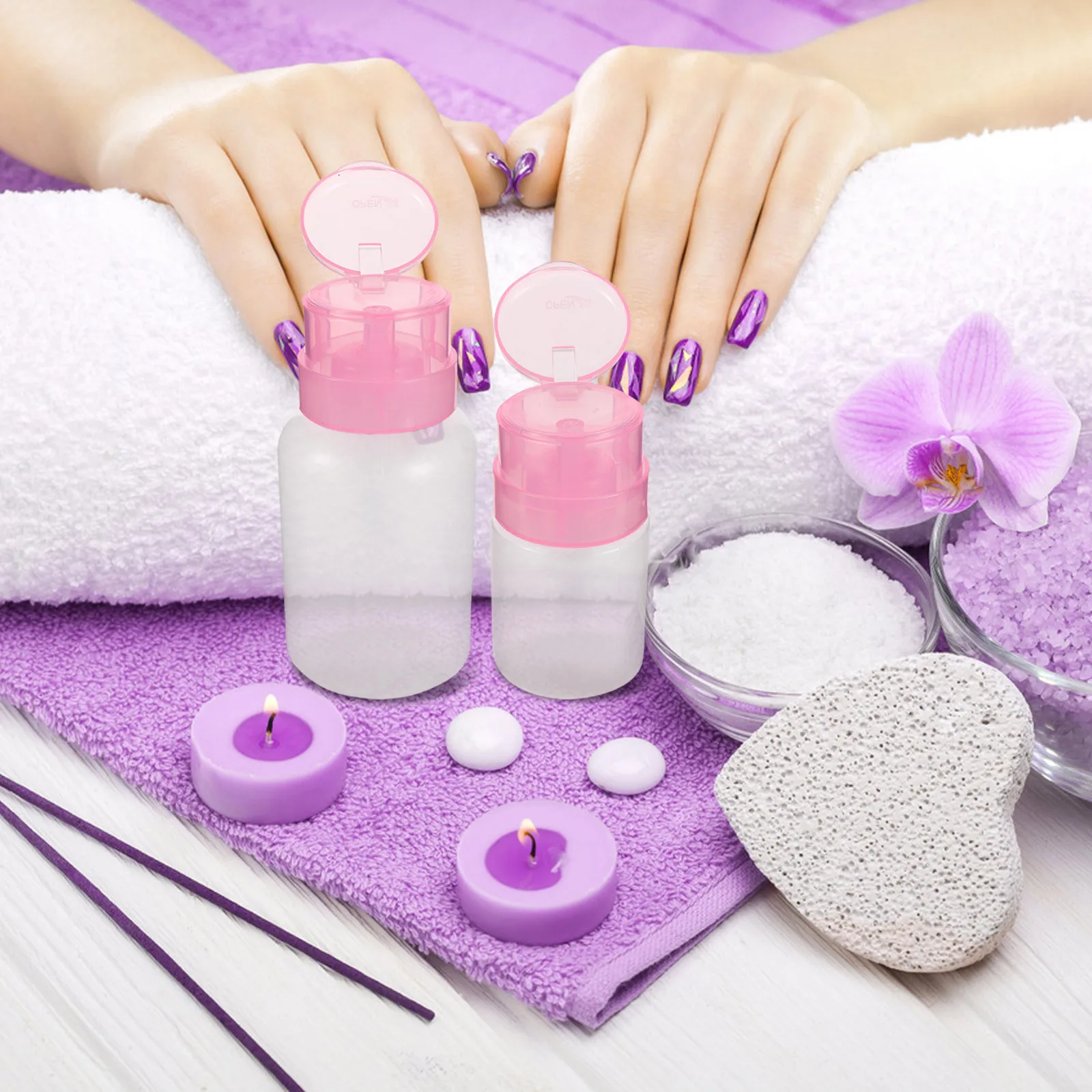 

6Pcs Nail Polish Remover Dispenser Push Down Pump Bottles 60ml 220ml Empty Nail Polish Dispenser Plastic Bottles for Travel