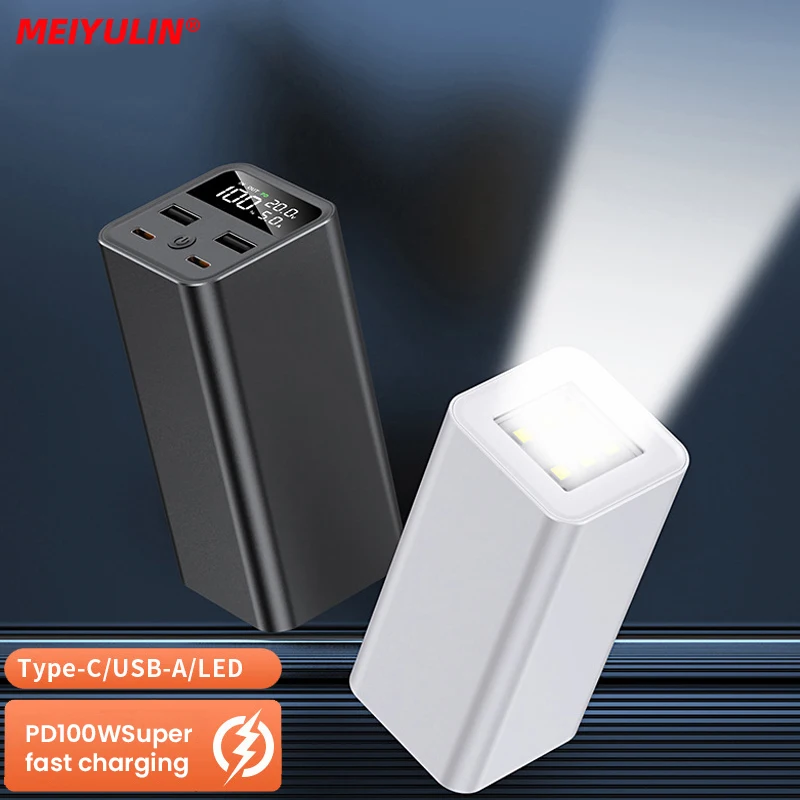 Banco de energia portátil com lanterna, 20000mAh, 100W, USB C, PD carregamento rápido, bateria de reposição externa para iPhone 15, 14, Samsung Laptop