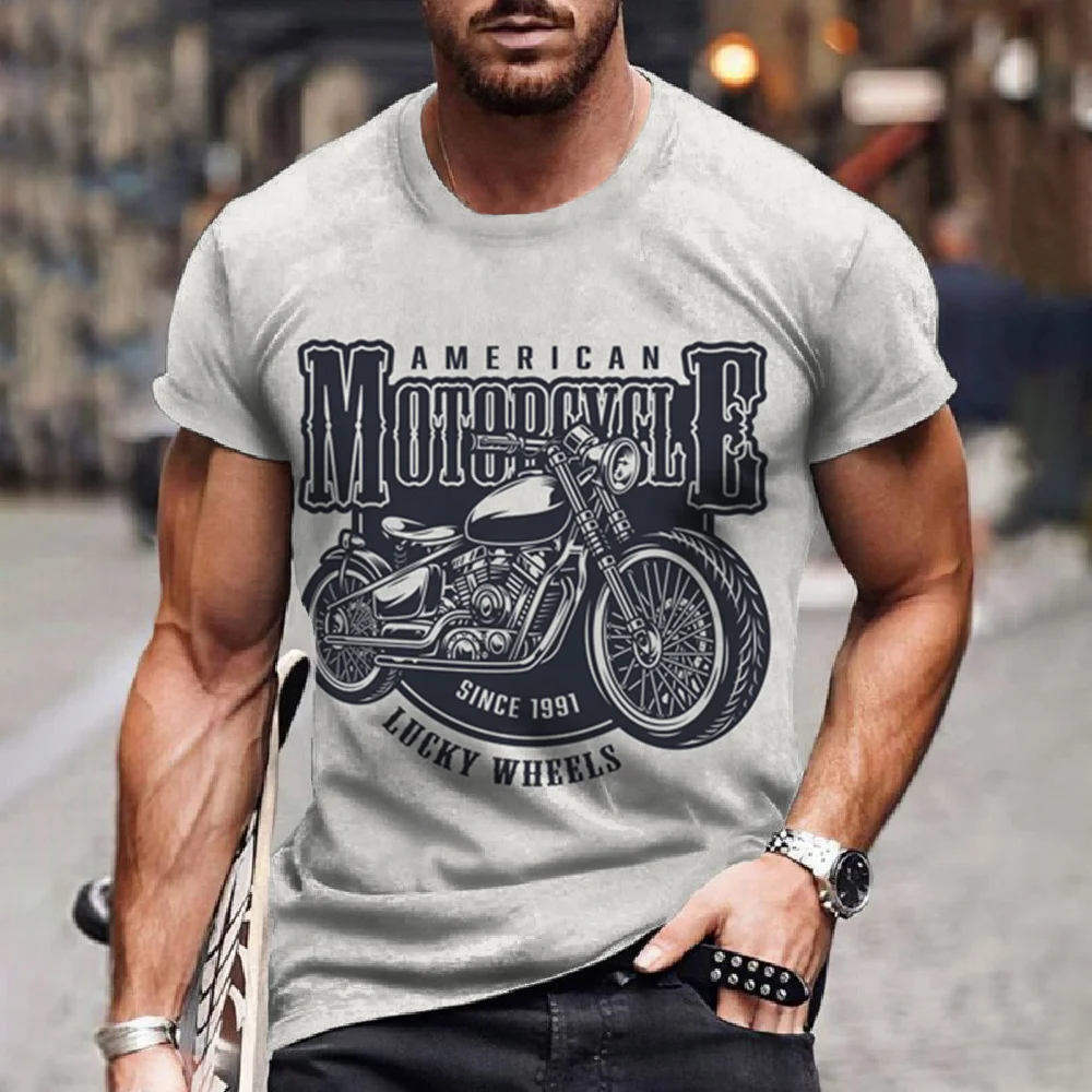 Vintage Men\'s T-Shirts 3d Motorcycle Printed T Shirts Motor Vehicle Graphic Tees Summer Casual Streetwear Oversized Men Clothing