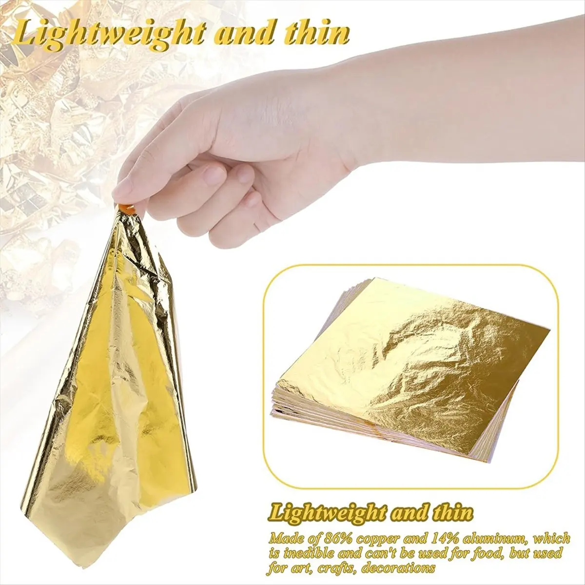 AA77 NEW  Gold-Leaf Sheets for Art, 200 Pcs 5.5x5.5Inch Gold Foil Sheets Copper Leaf Sheets for DIY Crafts Decor