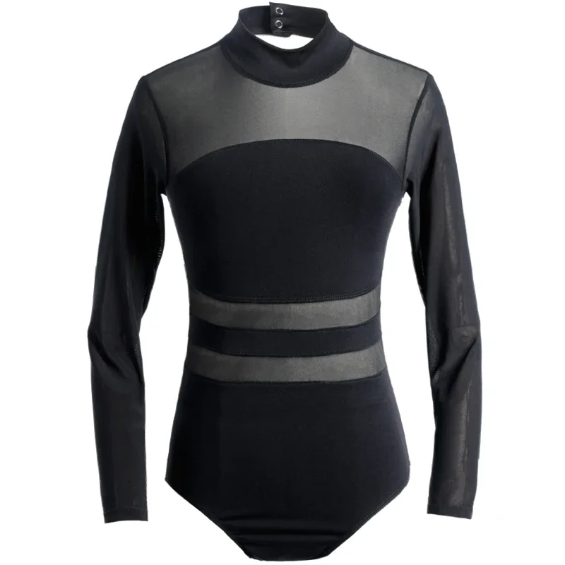 Mulher ballet collants ginástica aérea mangas compridas yoga collants dança bodysuit splice dança maiô adulto