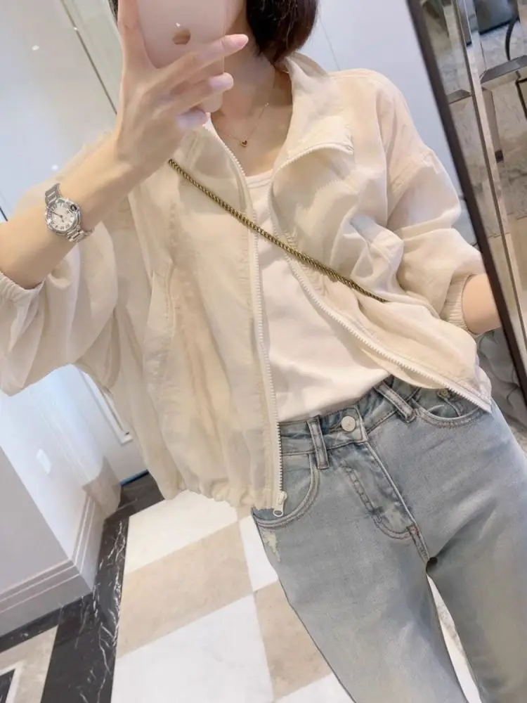 

Женская летняя повседневная легкая дышащая солнцезащитная одежда 2024, верхняя одежда свободного покроя с воротником Lazy Sle