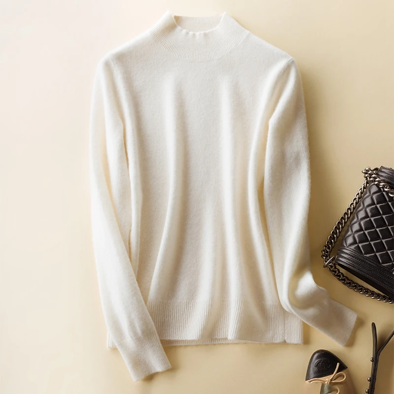 

100% Cashmere Knitwear Women Winter Sweater Classical Style Basic Casual Mock-neck Pullover Soft Warm Female Clothing Knitwears