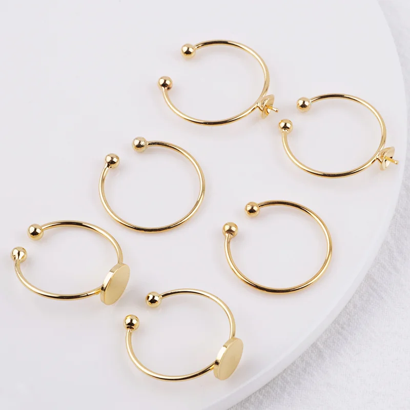 3pcs 18K Gold Plated Brass Blank Ring Base Adjustable Metal Blank Ring Trays Fit 5/8mm Beads For DIY Jewelry Making Ring