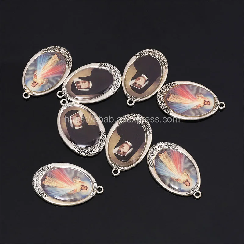 5 Pieces / New Catholic Virgin Mary Icon Pendant Medallion Jesus Figure Pendant Heart Shaped Catholic Rosary Catholic Medal