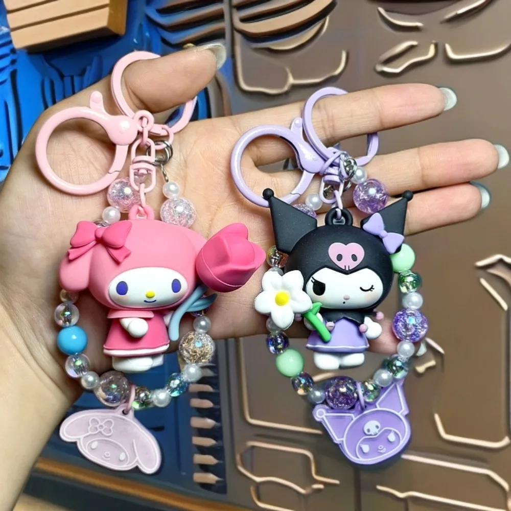 

Original Sanrio Quiet Flower Language Keychains Couple Bag Pendant Keyrings Motorcycle Key Chains Accessories Boys Girls Gifts