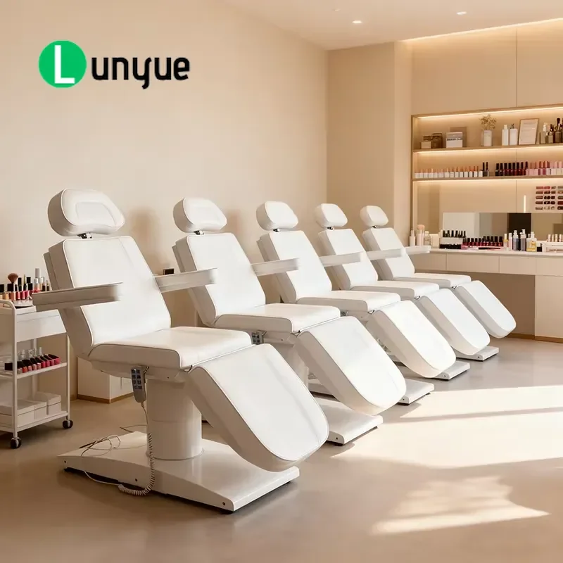 4 Motor Electric Facial Spa Massage Bed All White Luxury Adjustable Rotating Cosmetic Bed for Modern Beauty Furniture