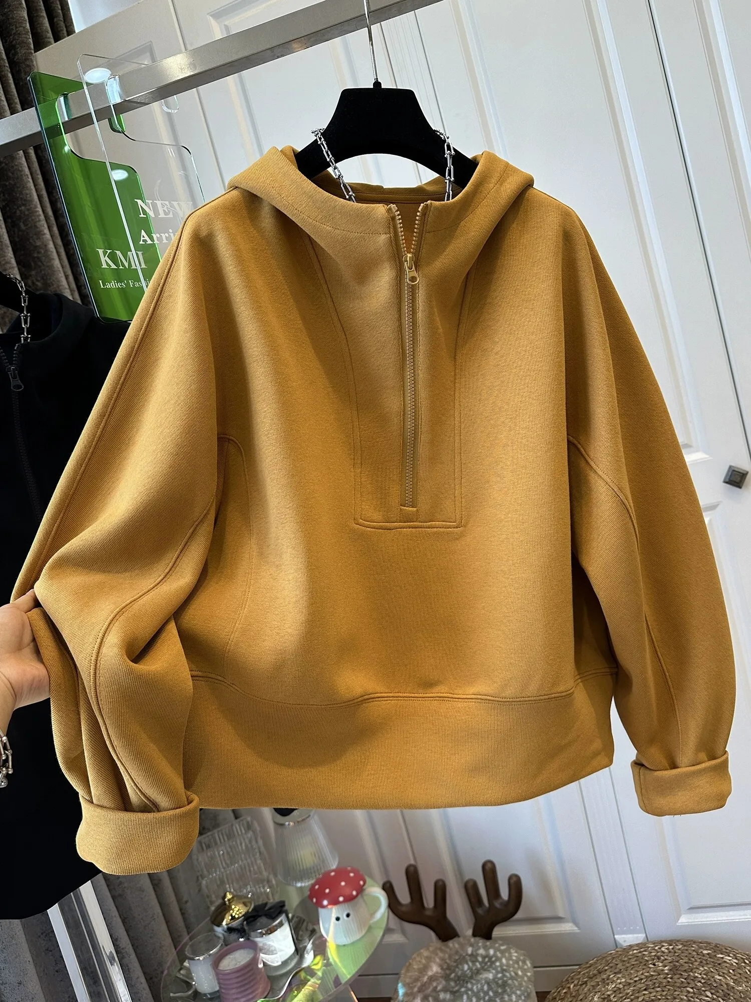 Half-Zip Hoodie for Women Spring Fall Loose Fit Oversized Casual Inner Top Outerwear Hoodies Sweatshirts