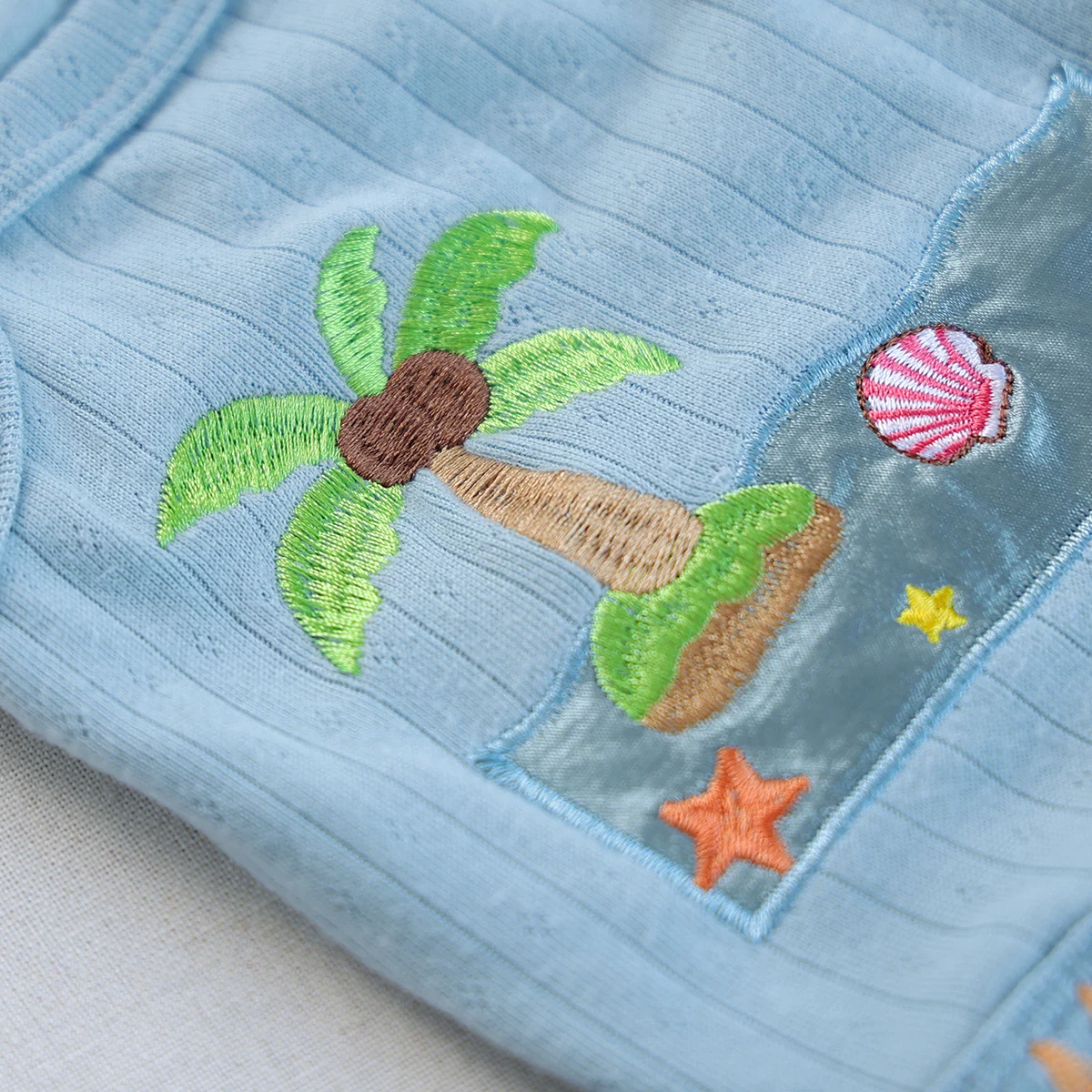 Bora Bora Pet Tank Top - Blue, Coconut Tree & Seashell Embroidery, Breathable Sleeveless Two-Legged Vest for Small Dogs & Cats