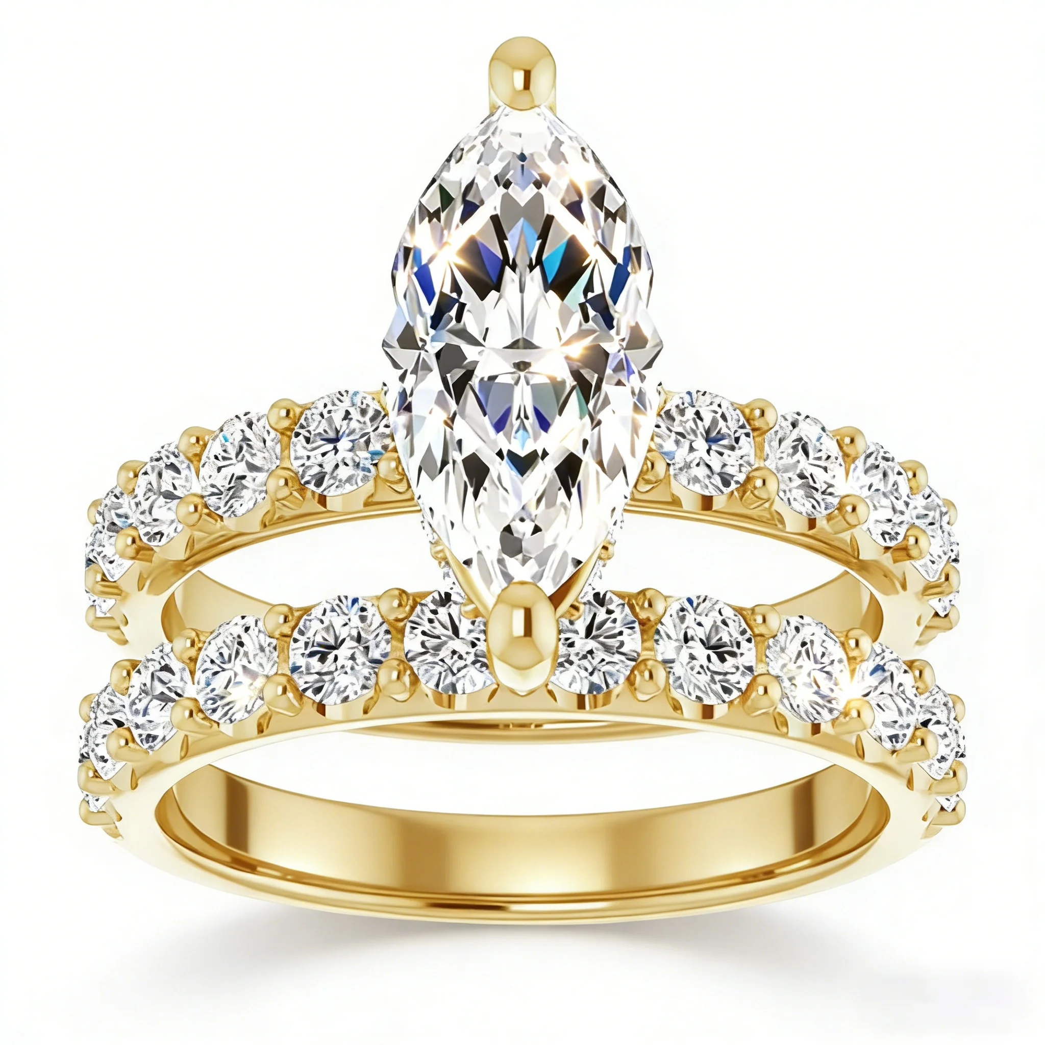 

Luxury 5CT Marquise Moissanite Ring Set S925 Silver Gold Plated D VVS1 Bridal Eternity Wedding Band Gift For Her
