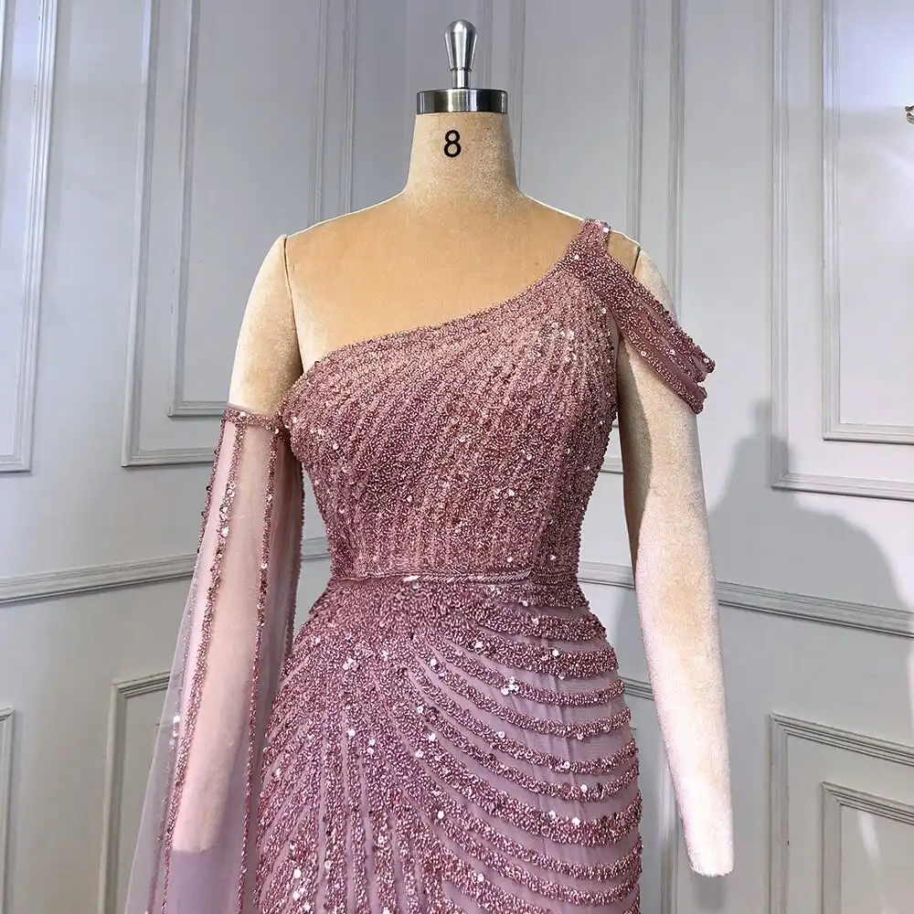 

Customized Exquisite Organza One Shoulder Sequined Evening Dresses Delicate Long Sleeves Celebrity Gowns Saudi Arabia 2025