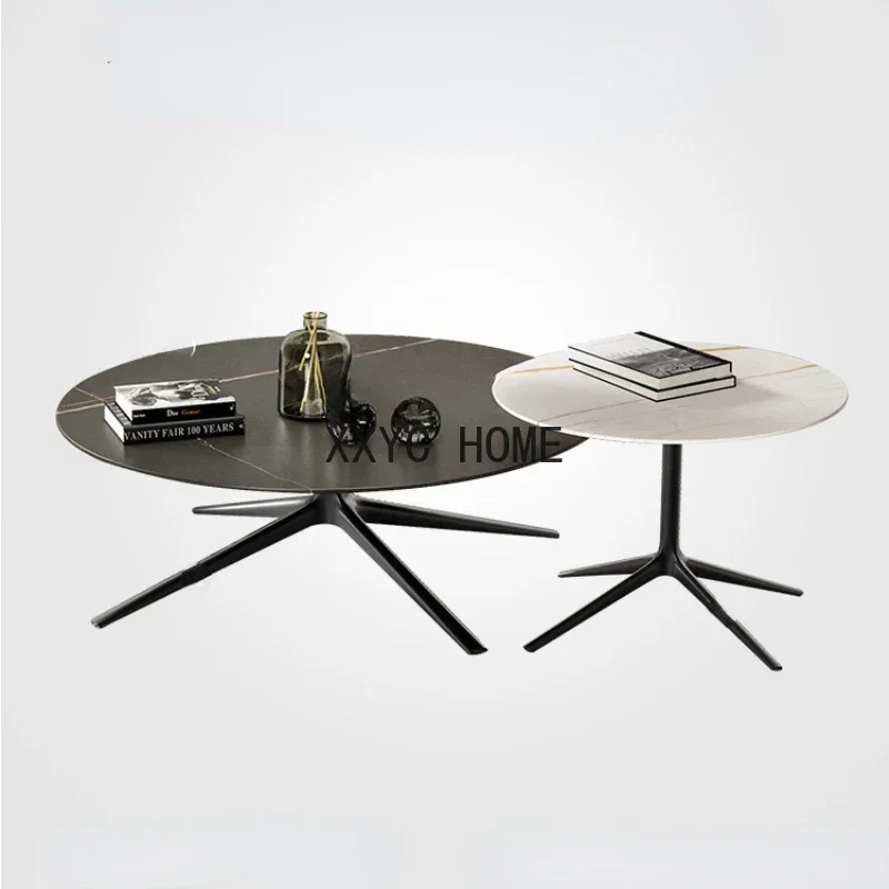 

Light Luxury Stone Plate Tea Table Living Room Italian Modern Minimalist round Combination Minimalist