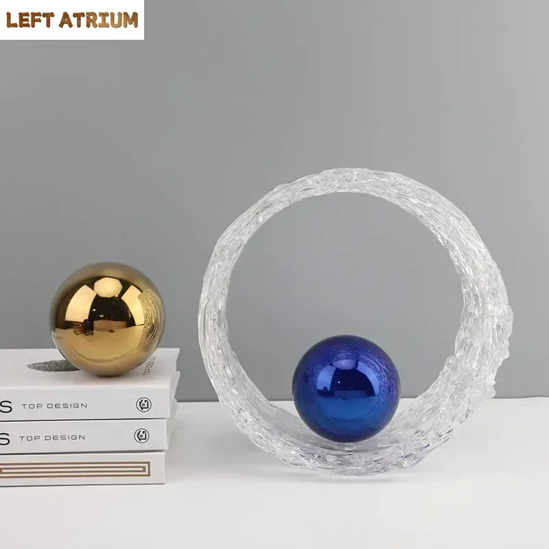 

Прозрачная форма колеса, креативные стеклянные украшения, украшение для стола, современные поделки, скульптура, кольцевая работа, эстетический декор для комнаты