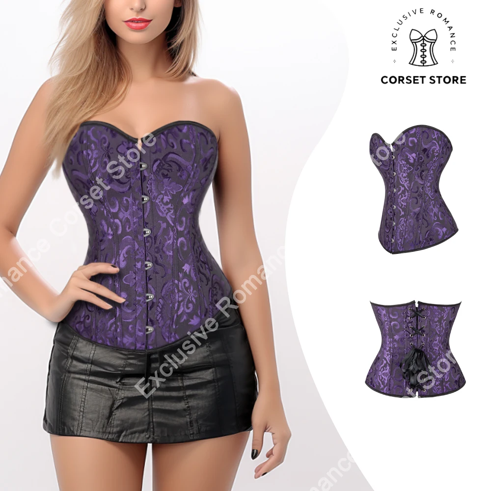Black Corset Elegant Woman Corset Top Jacquard Gothic Bustiers & Corsets Mujer Satin Lingerie Retro Overbust Plus Size XS-6XL