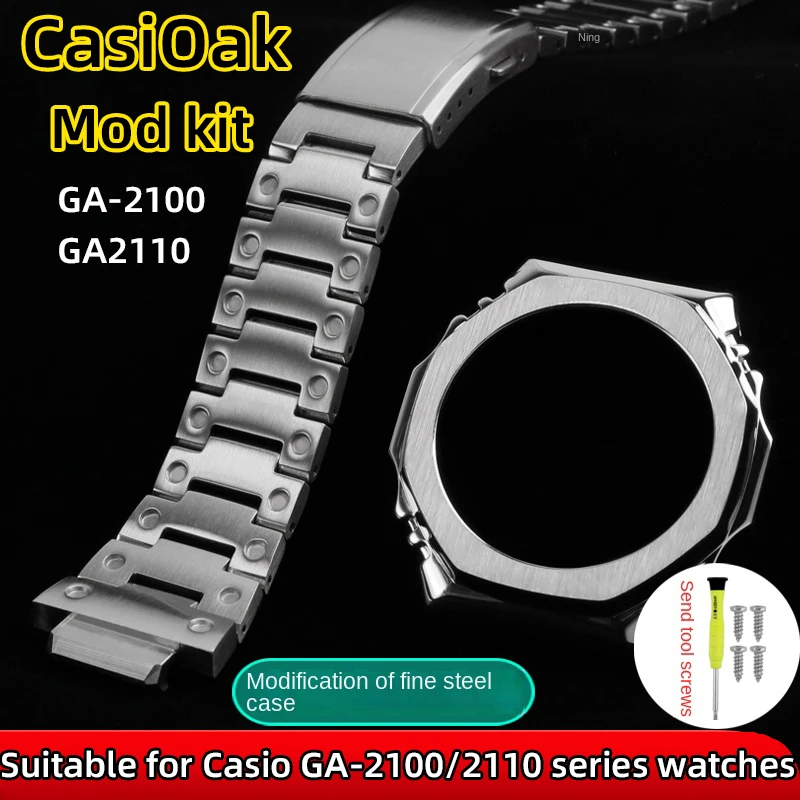 GA2100 Mod case for Casio ga2100 metal case strap G-SHOCK GA2110 stainless steel mod kit Casioak GA-2100 Modification Silver men