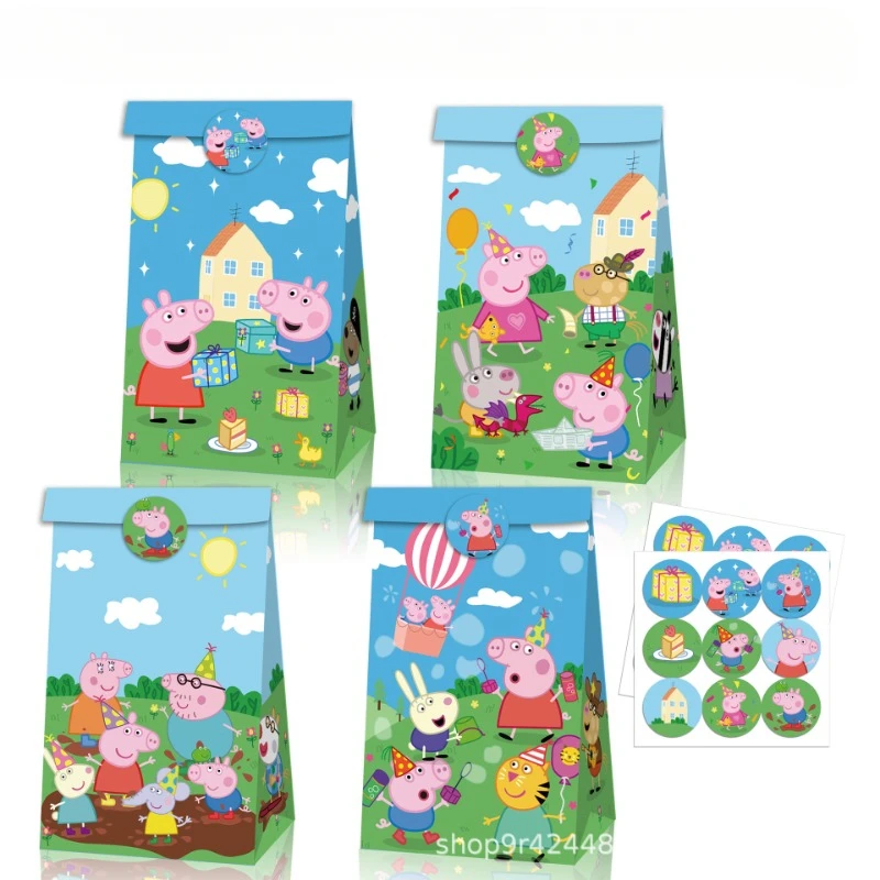 2024 New Anime Peppa Pig Creative Cute Candy Gift Bag Christmas Birthday Party Candy Popcorn Festival Gift Packaging Paper Bag