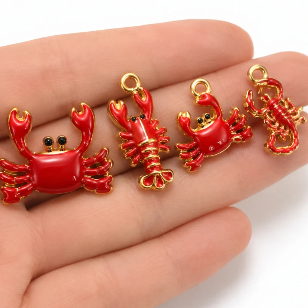 2 Stück Edelstahl-Anhänger in Form von Roten Krabben, Hummern und Skorpionen mit Emaille-Beschichtung für Armbänder, Ohrringe, Halsketten und DIY-Projekte – Detail 1