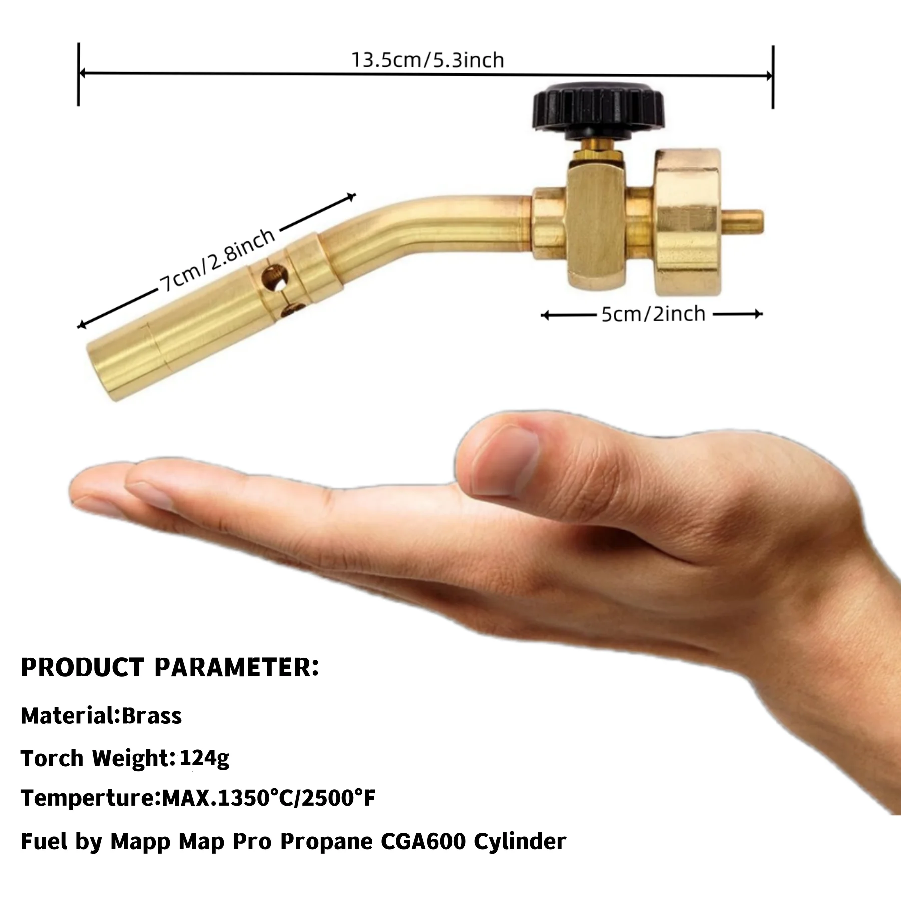 Propane Gas Torch, Made of Brass Material, Compatible with Mapp Map.pro Gas,Pencil Shaped Flame  Used for Brazing, BBQ, and DIY.