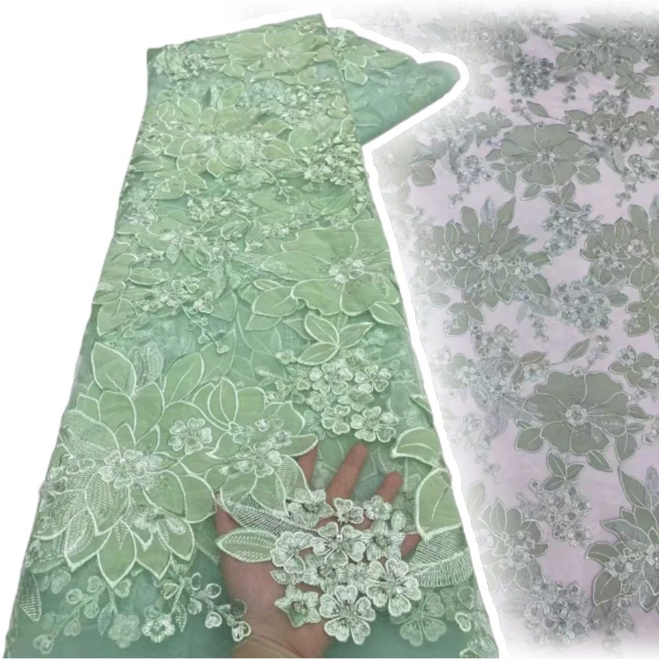 

Зеленая африканская кружевная ткань для жениха с блестками, высококачественная роскошная вышивка, тяжелая ткань для свадебного платья, материал для вечеринки 2039