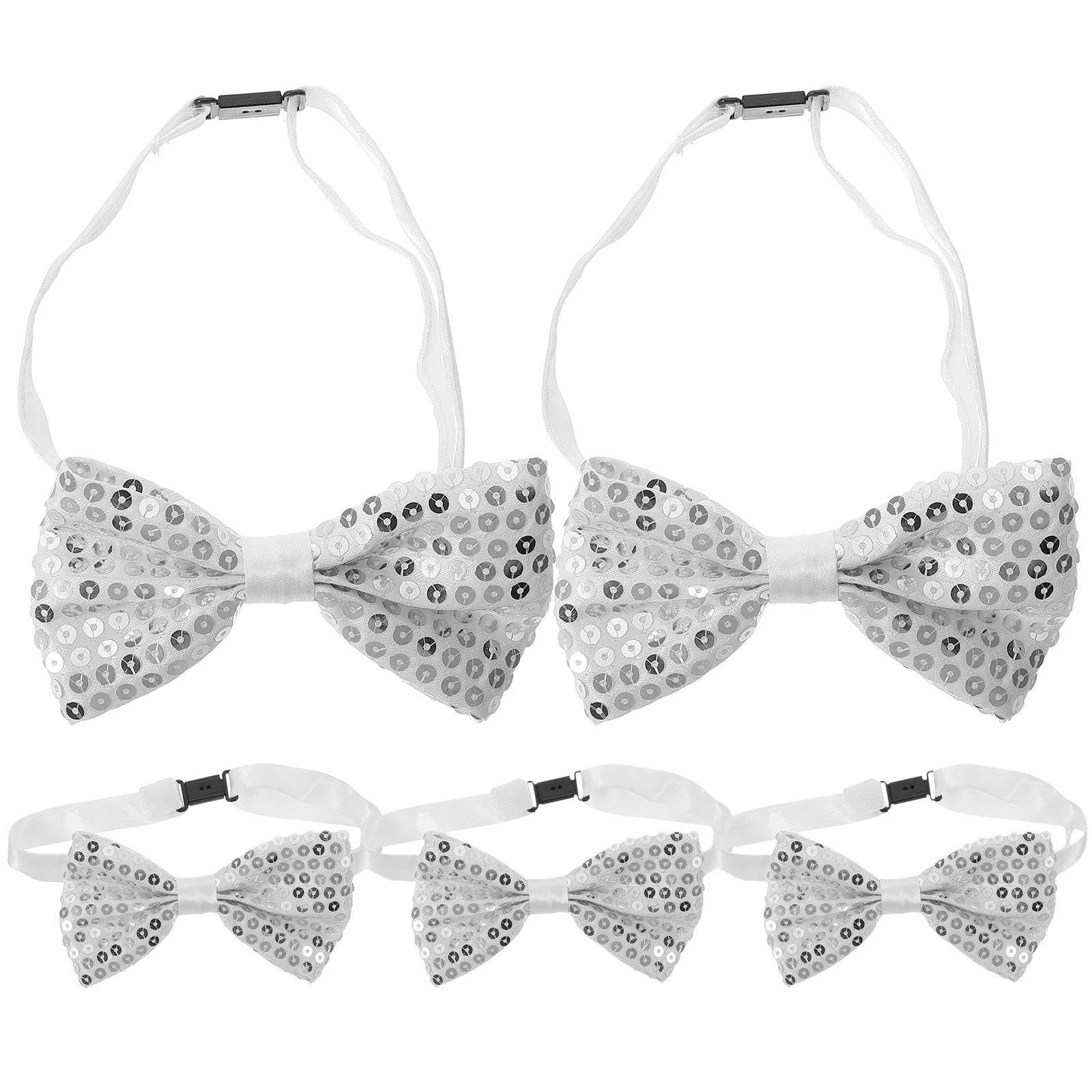

5PCS Sequin Performance Bow Tie Silver Plastic Pre Tied Bows Party Clothing Accessory Stage Show Graduation Photos